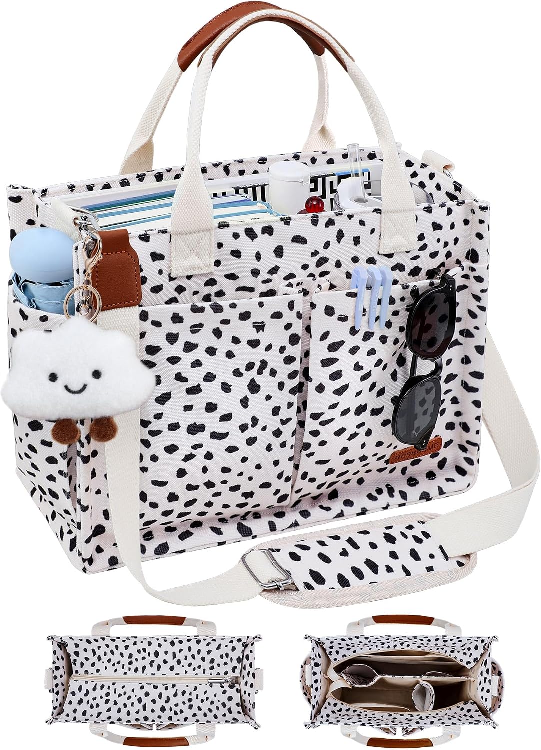 Canvas Tote Bag for Women with Zipper, Work Laptop Purse with Compartments & Luggage Sleeve, Adjustable Strap