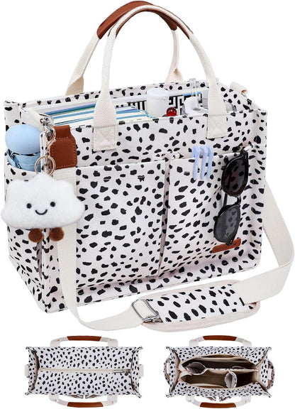 Canvas Tote Bag for Women with Zipper, Work Laptop Purse with Compartments & Luggage Sleeve, Adjustable Strap