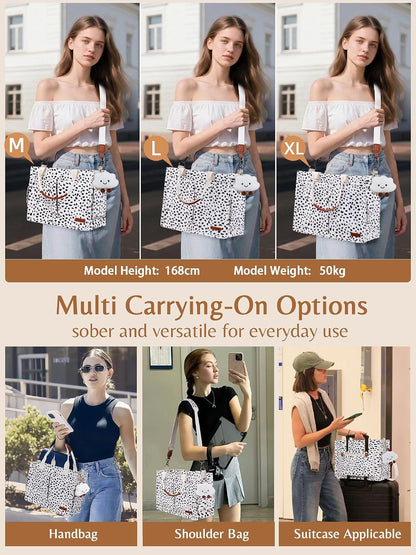 Canvas Tote Bag for Women with Zipper, Work Laptop Purse with Compartments & Luggage Sleeve, Adjustable Strap