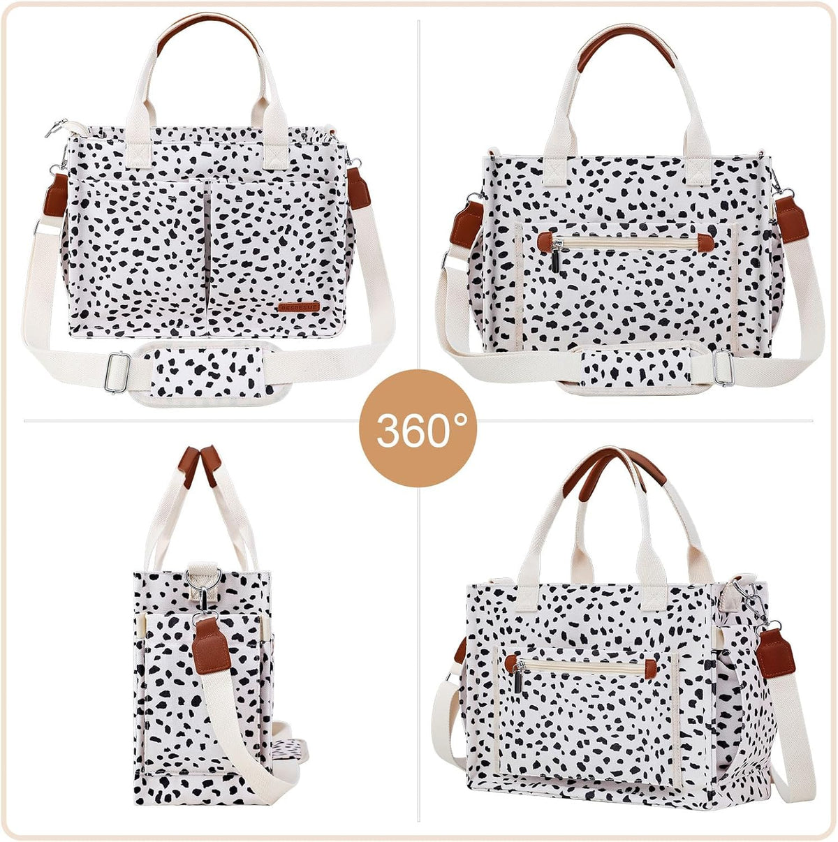 Canvas Tote Bag for Women with Zipper, Work Laptop Purse with Compartments & Luggage Sleeve, Adjustable Strap