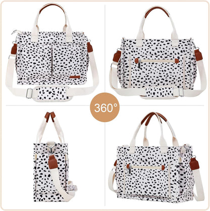 Canvas Tote Bag for Women with Zipper, Work Laptop Purse with Compartments & Luggage Sleeve, Adjustable Strap