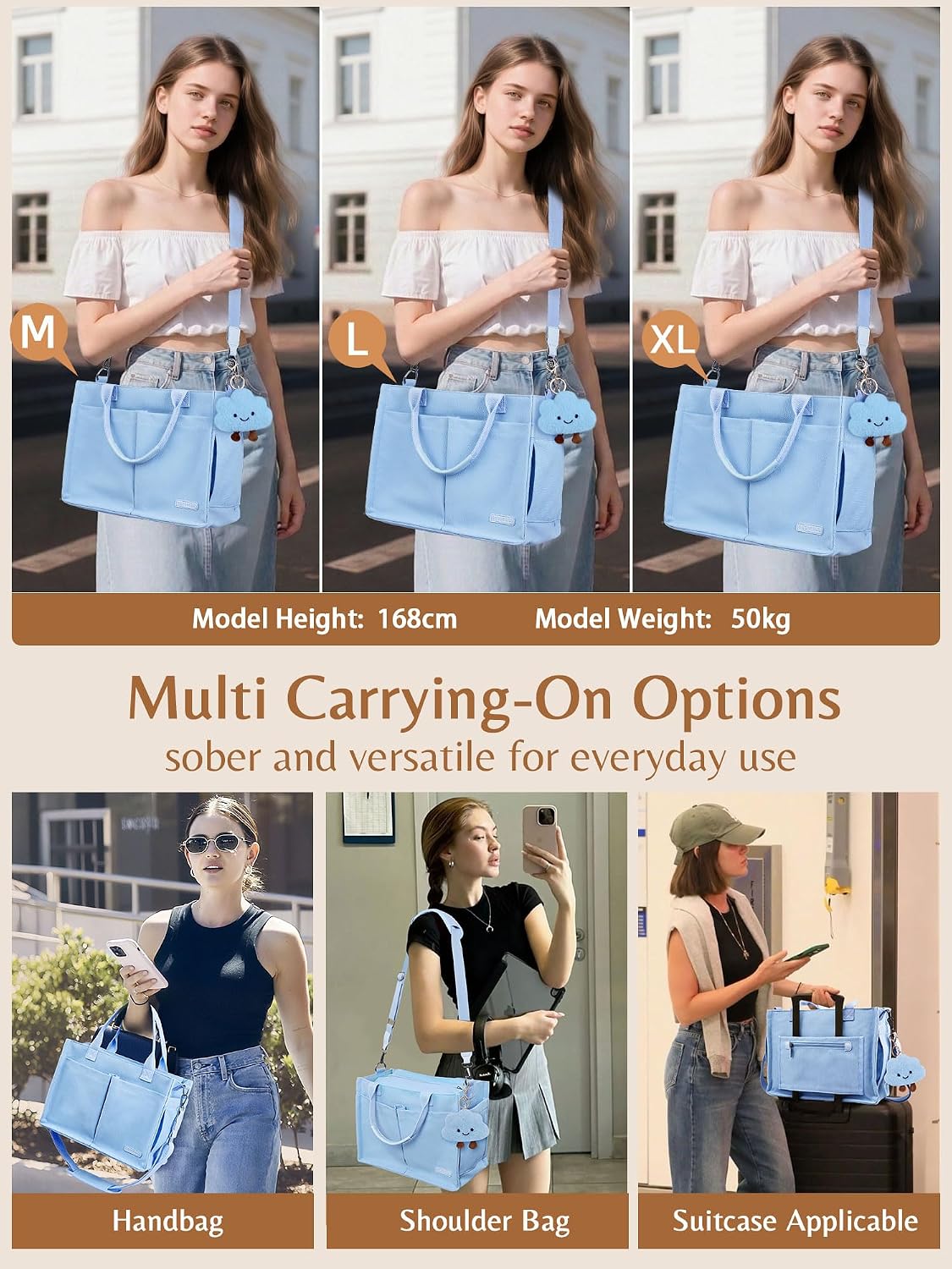 Canvas Tote Bag for Women with Zipper, Work Laptop Purse with Compartments & Luggage Sleeve, Adjustable Strap