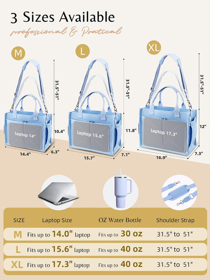 Canvas Tote Bag for Women with Zipper, Work Laptop Purse with Compartments & Luggage Sleeve, Adjustable Strap