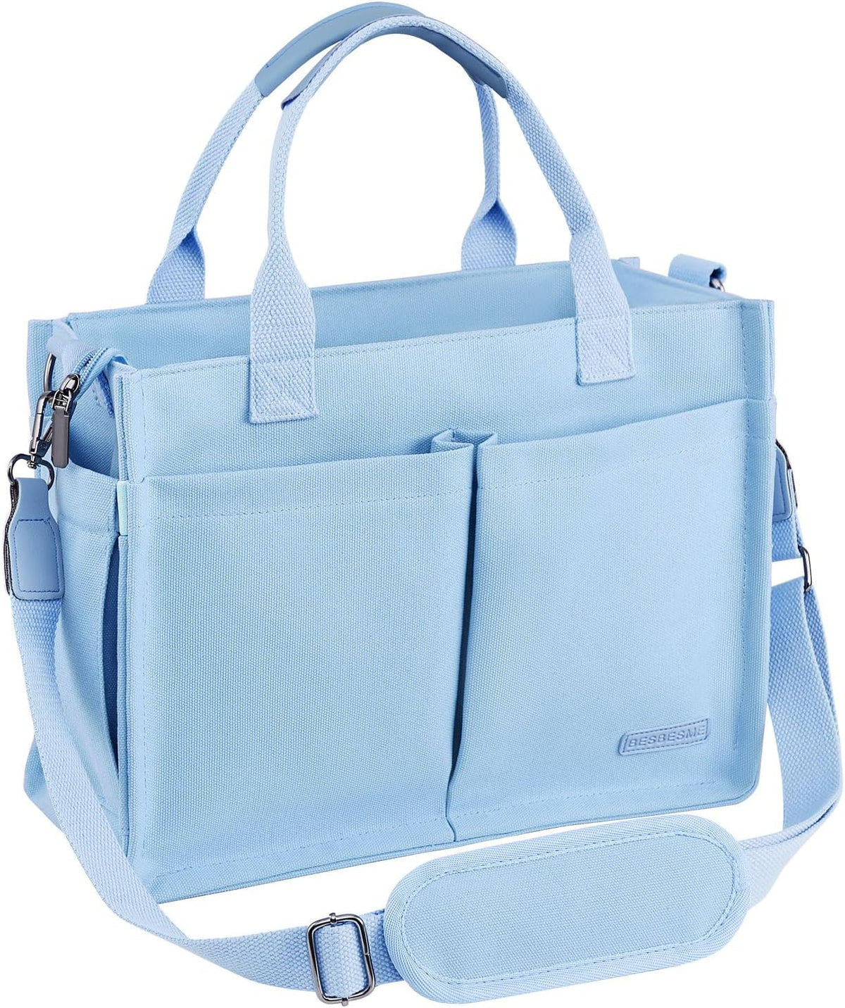Canvas Tote Bag for Women with Zipper, Work Laptop Purse with Compartments & Luggage Sleeve, Adjustable Strap