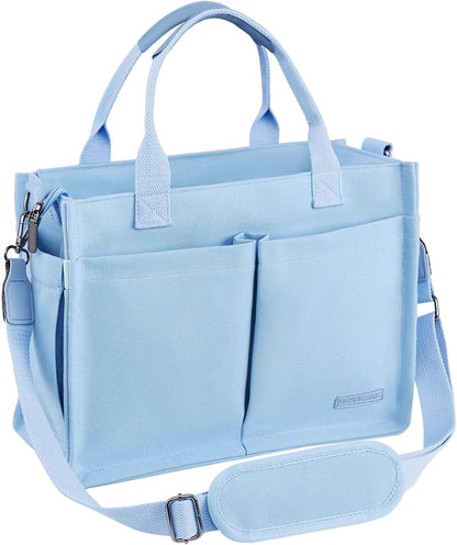Canvas Tote Bag for Women with Zipper, Work Laptop Purse with Compartments & Luggage Sleeve, Adjustable Strap