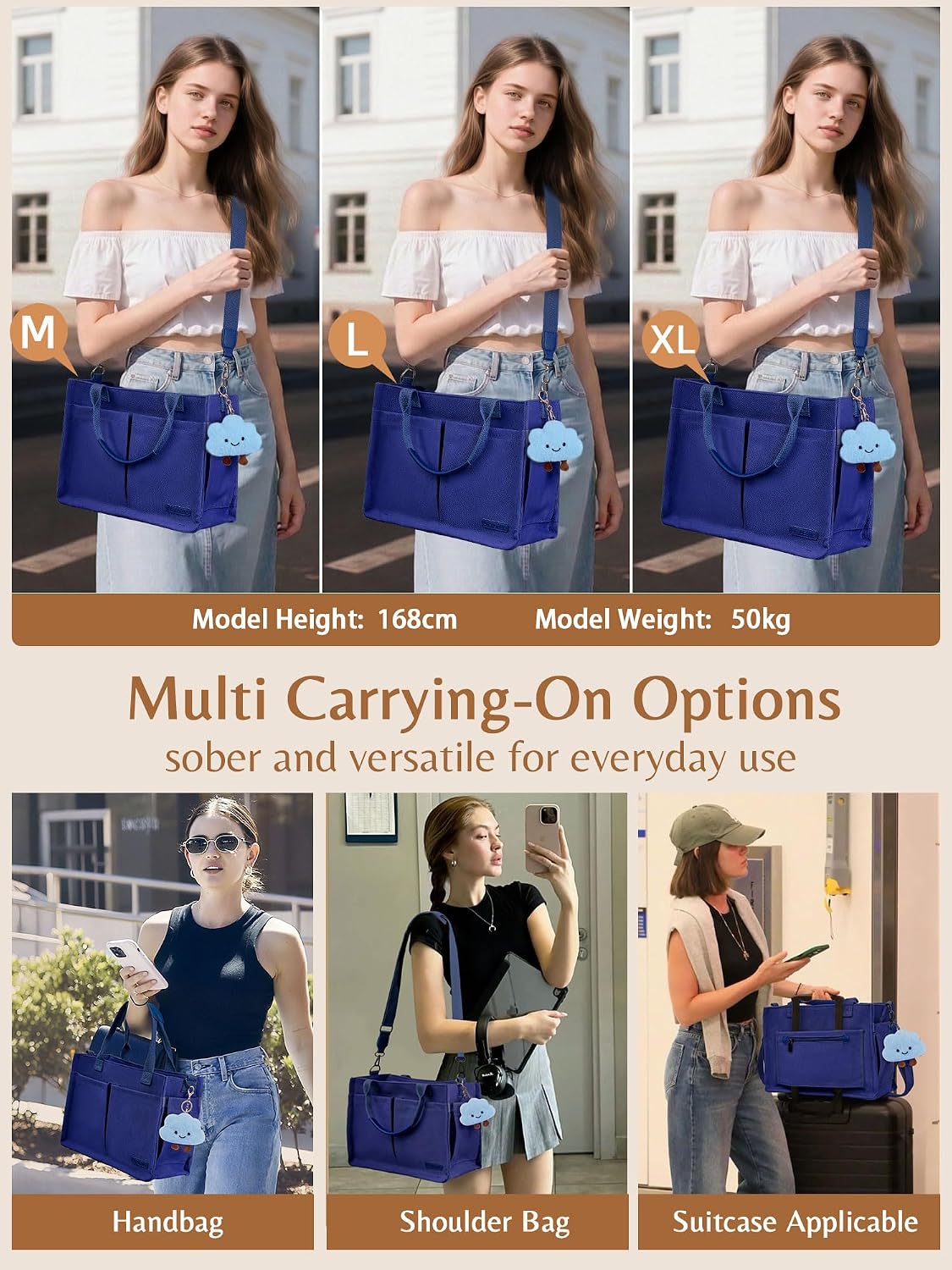 Canvas Tote Bag for Women with Zipper, Work Laptop Purse with Compartments & Luggage Sleeve, Adjustable Strap