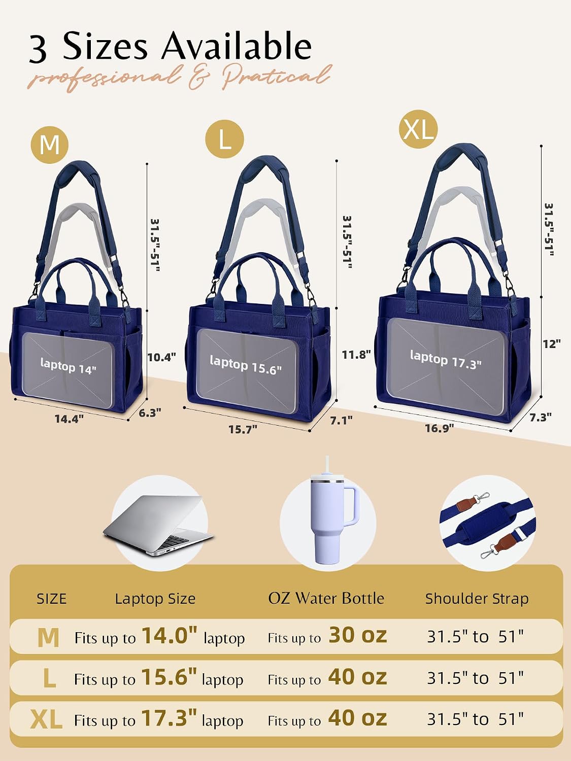 Canvas Tote Bag for Women with Zipper, Work Laptop Purse with Compartments & Luggage Sleeve, Adjustable Strap