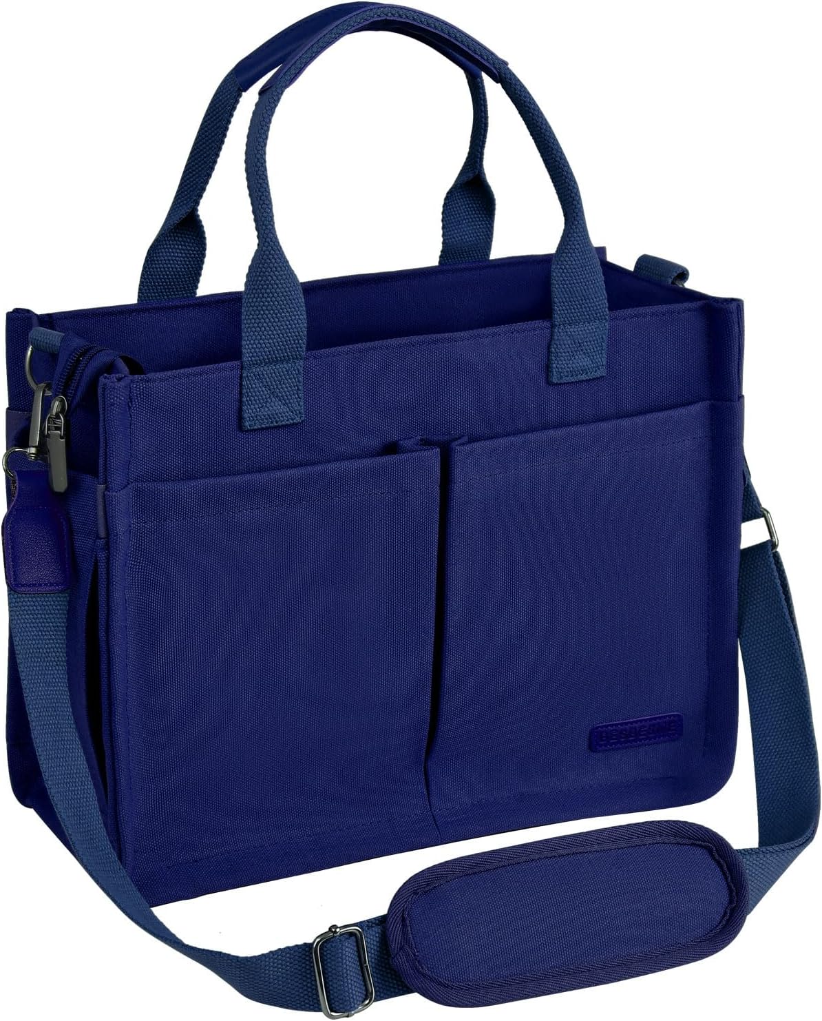Canvas Tote Bag for Women with Zipper, Work Laptop Purse with Compartments & Luggage Sleeve, Adjustable Strap