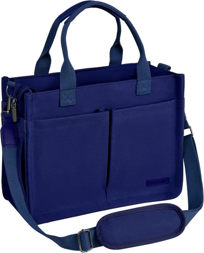 Canvas Tote Bag for Women with Zipper, Work Laptop Purse with Compartments & Luggage Sleeve, Adjustable Strap