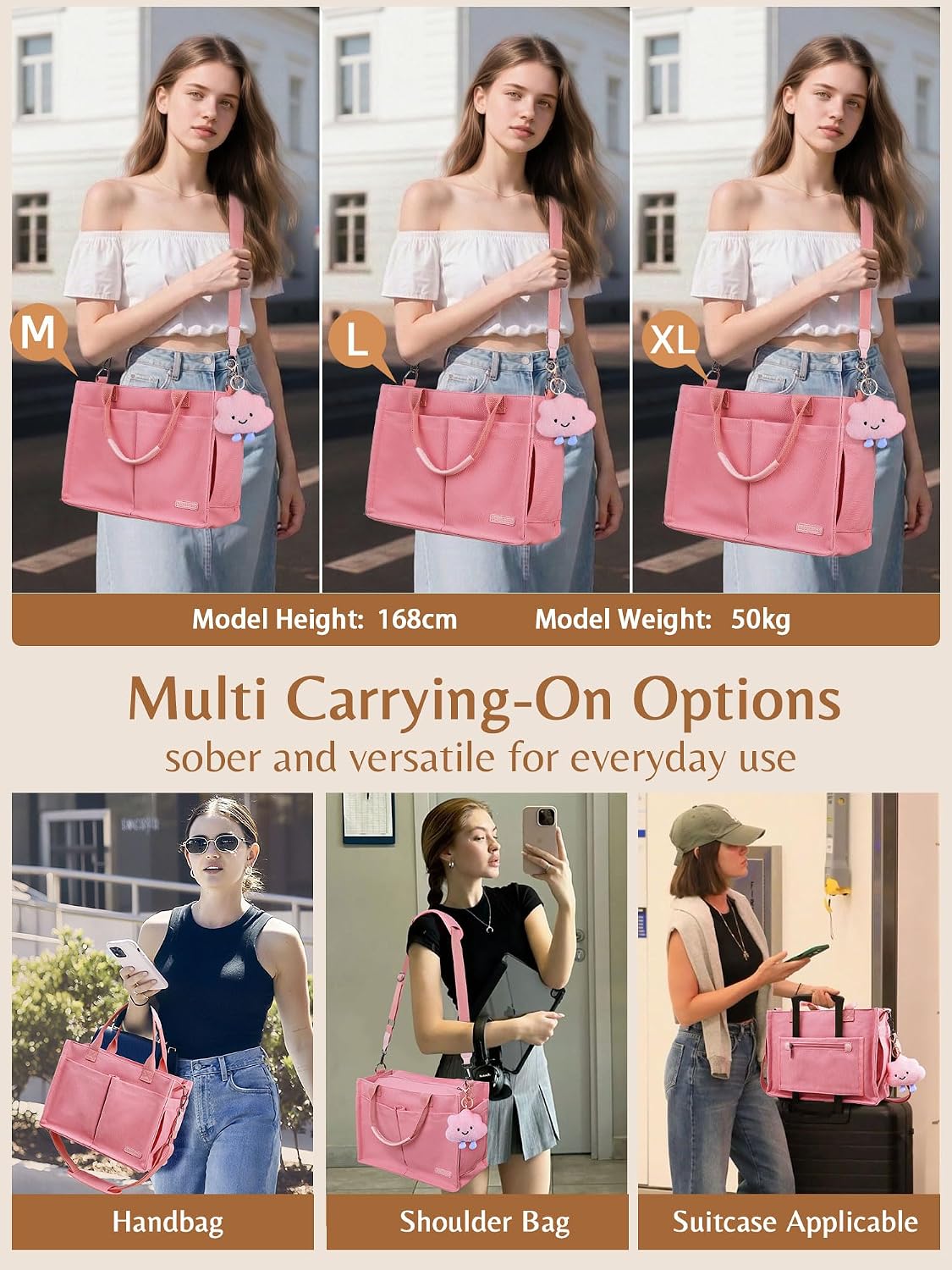 Canvas Tote Bag for Women with Zipper, Work Laptop Purse with Compartments & Luggage Sleeve, Adjustable Strap