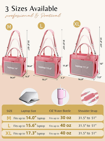 Canvas Tote Bag for Women with Zipper, Work Laptop Purse with Compartments & Luggage Sleeve, Adjustable Strap