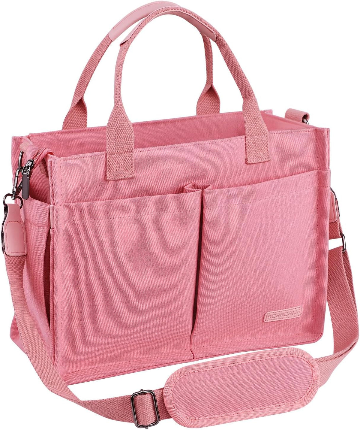 Canvas Tote Bag for Women with Zipper, Work Laptop Purse with Compartments & Luggage Sleeve, Adjustable Strap