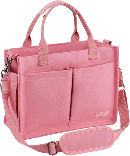 Canvas Tote Bag for Women with Zipper, Work Laptop Purse with Compartments & Luggage Sleeve, Adjustable Strap