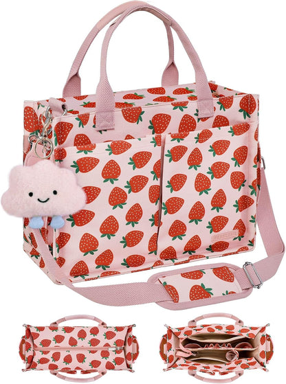 Canvas Tote Bag for Women with Zipper, Work Laptop Purse with Compartments & Luggage Sleeve, Adjustable Strap