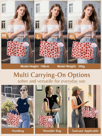 Canvas Tote Bag for Women with Zipper, Work Laptop Purse with Compartments & Luggage Sleeve, Adjustable Strap