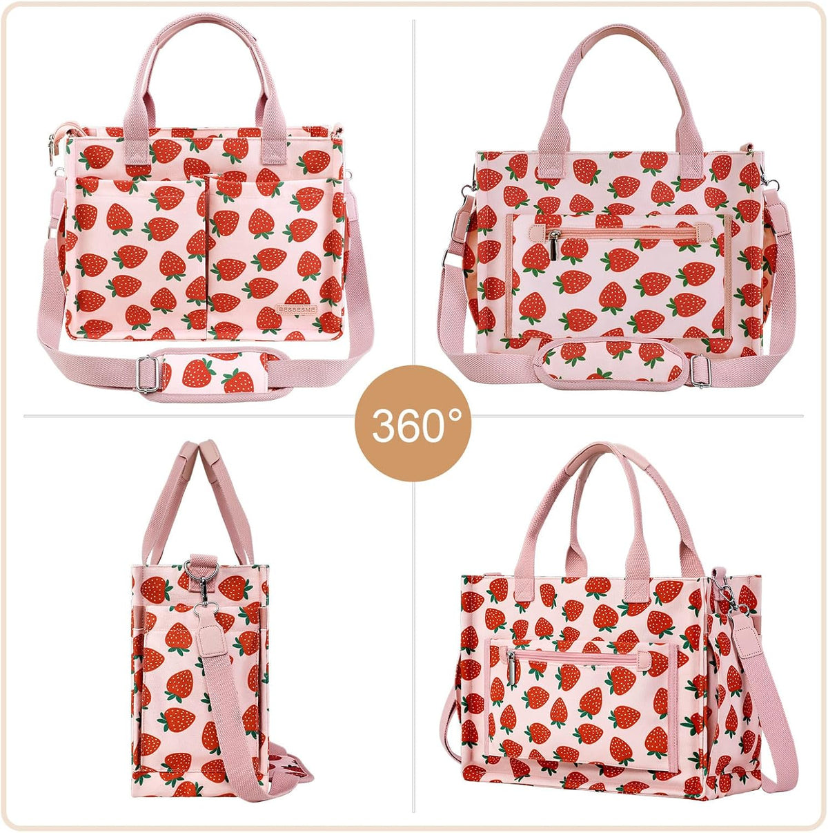 Canvas Tote Bag for Women with Zipper, Work Laptop Purse with Compartments & Luggage Sleeve, Adjustable Strap