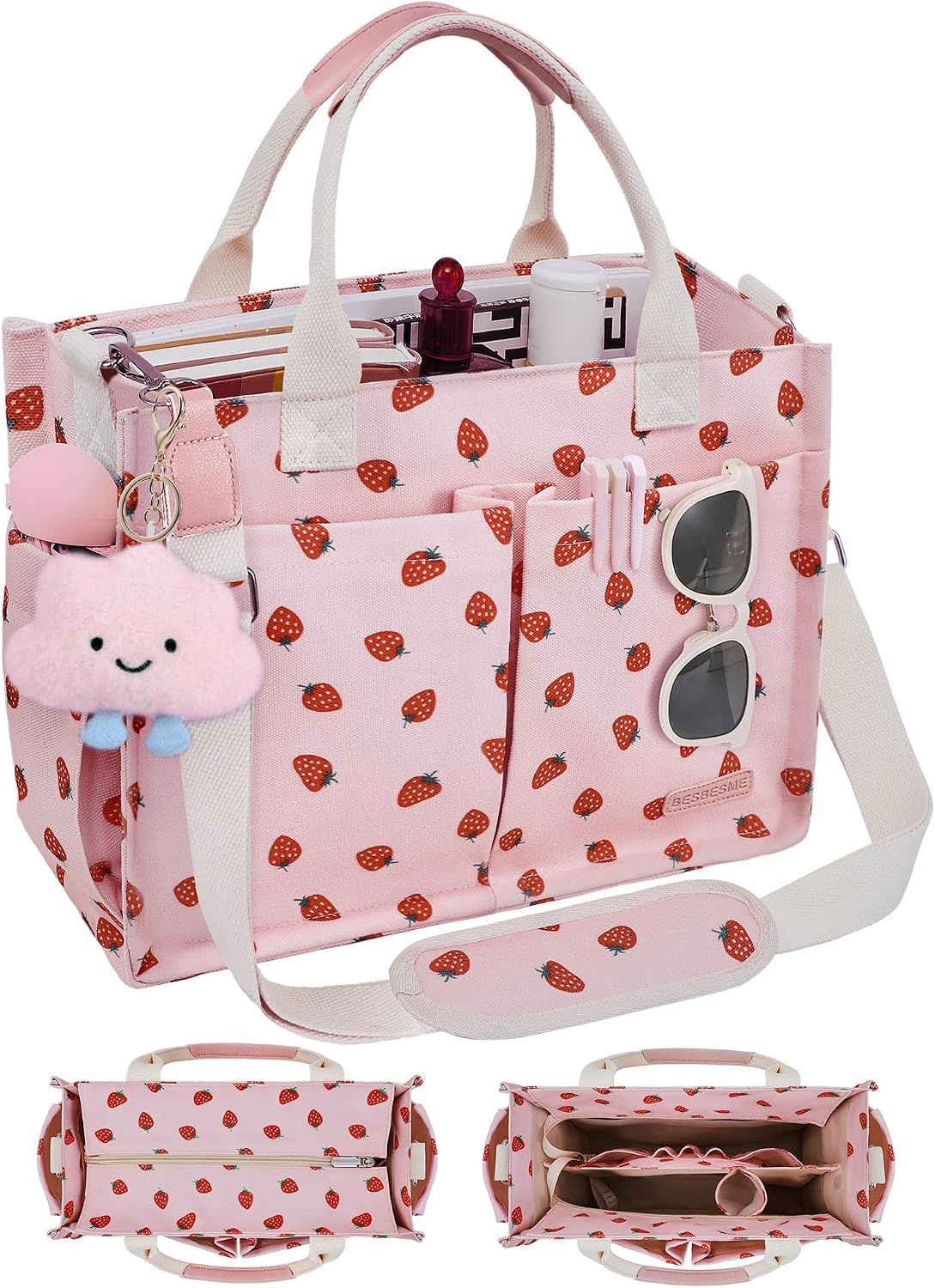Canvas Tote Bag for Women with Zipper, Work Laptop Purse with Compartments & Luggage Sleeve, Adjustable Strap