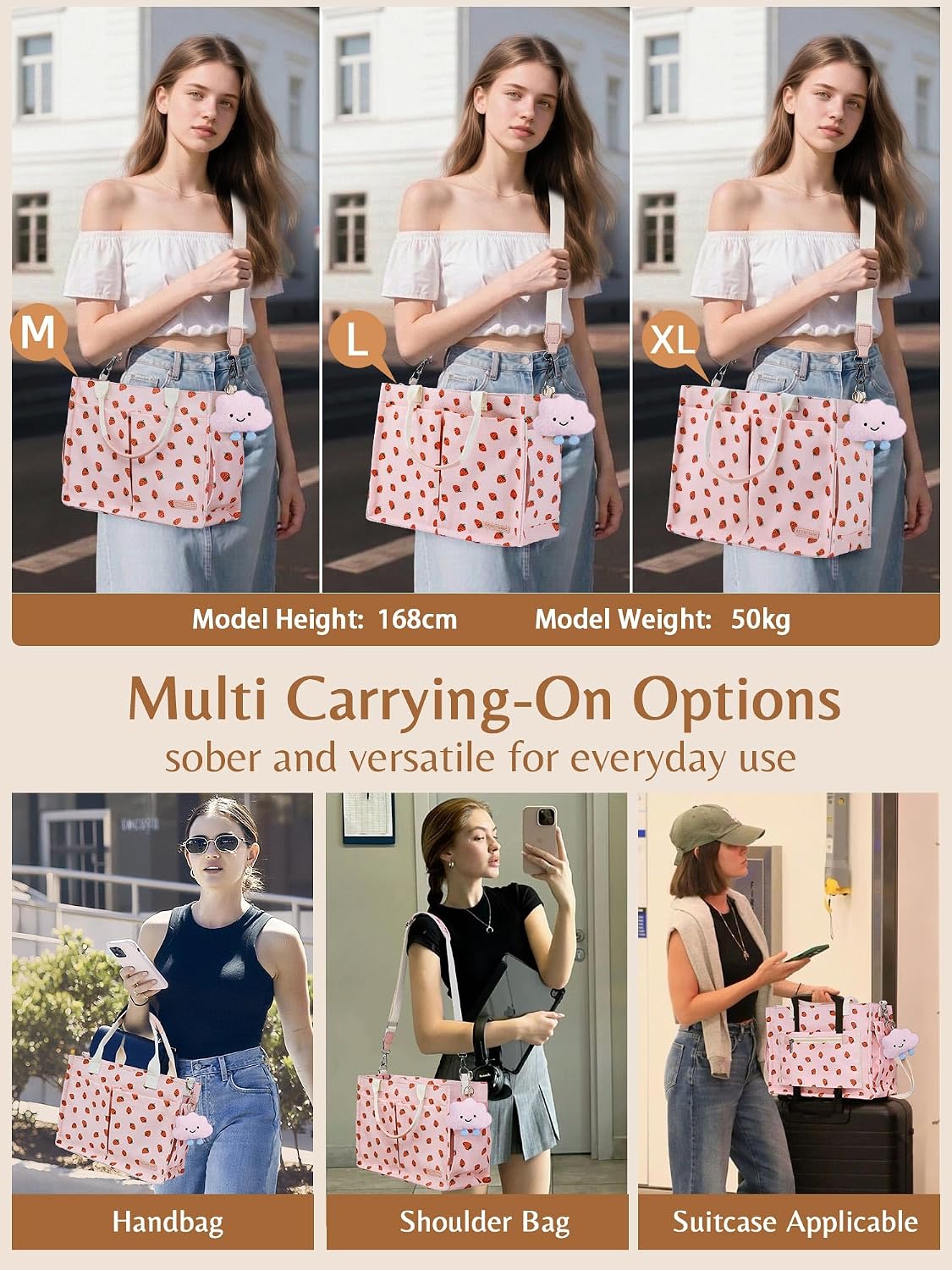 Canvas Tote Bag for Women with Zipper, Work Laptop Purse with Compartments & Luggage Sleeve, Adjustable Strap