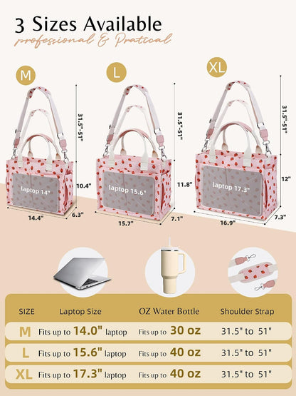 Canvas Tote Bag for Women with Zipper, Work Laptop Purse with Compartments & Luggage Sleeve, Adjustable Strap