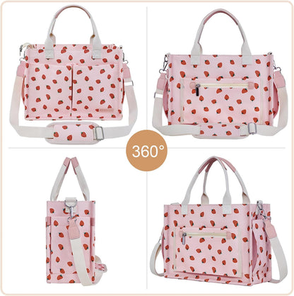 Canvas Tote Bag for Women with Zipper, Work Laptop Purse with Compartments & Luggage Sleeve, Adjustable Strap