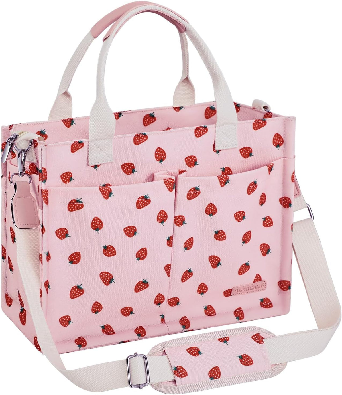Canvas Tote Bag for Women with Zipper, Work Laptop Purse with Compartments & Luggage Sleeve, Adjustable Strap
