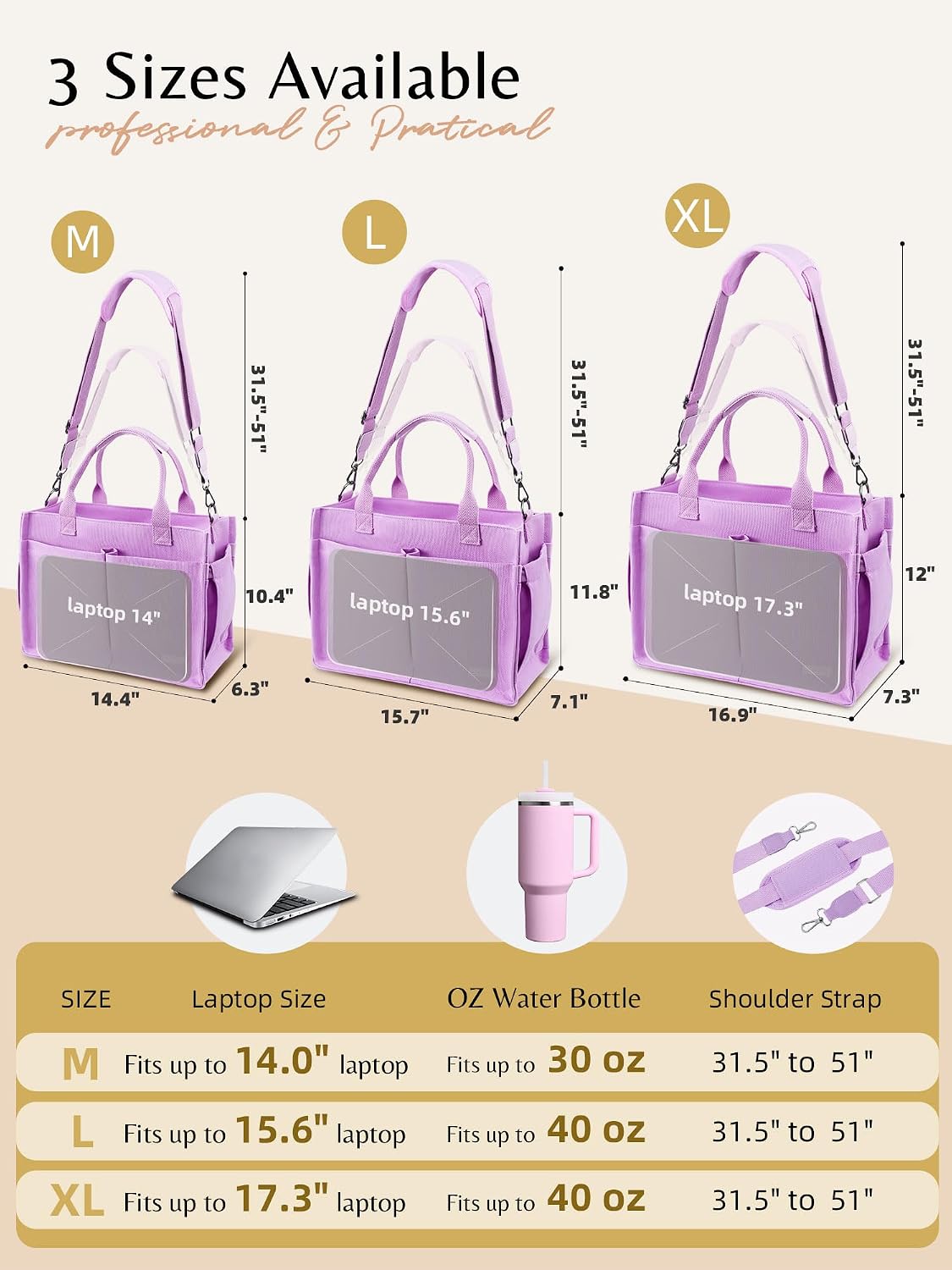 Canvas Tote Bag for Women with Zipper, Work Laptop Purse with Compartments & Luggage Sleeve, Adjustable Strap