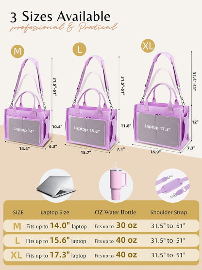 Canvas Tote Bag for Women with Zipper, Work Laptop Purse with Compartments & Luggage Sleeve, Adjustable Strap