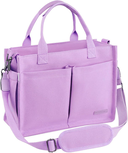 Canvas Tote Bag for Women with Zipper, Work Laptop Purse with Compartments & Luggage Sleeve, Adjustable Strap
