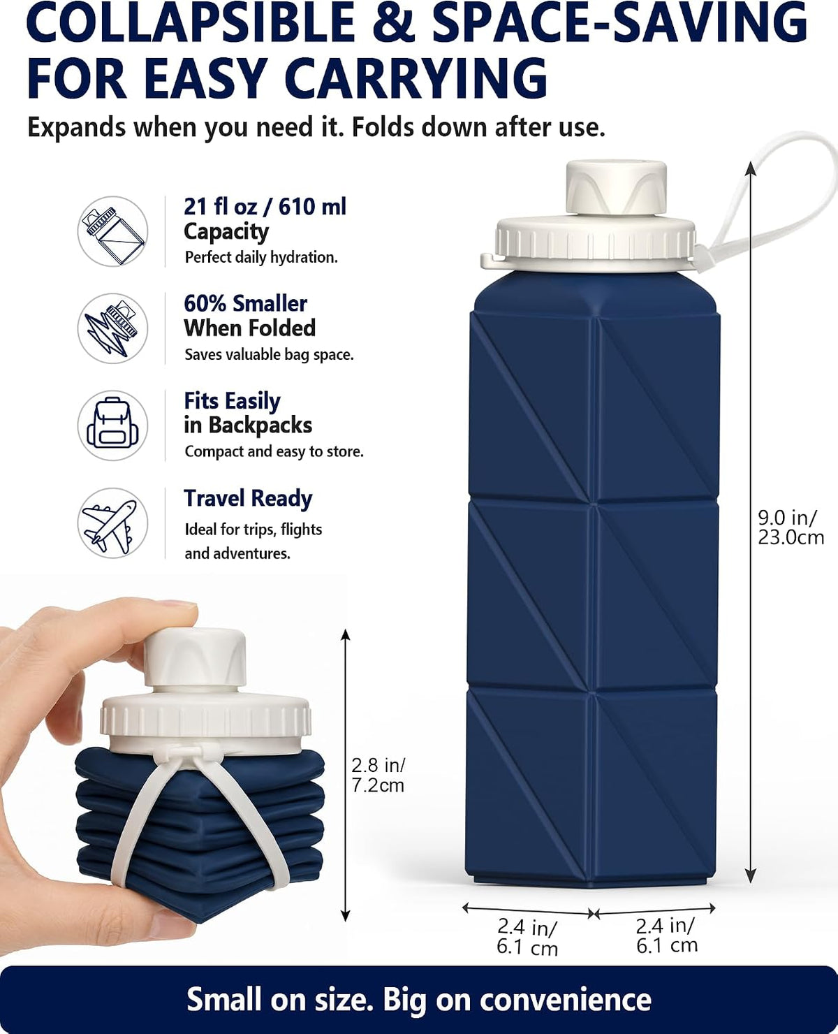 Collapsible Water Bottles 21oz/610mL, Silicone Travel Water Bottle