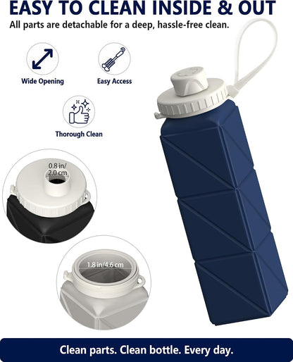Collapsible Water Bottles 21oz/610mL, Silicone Travel Water Bottle