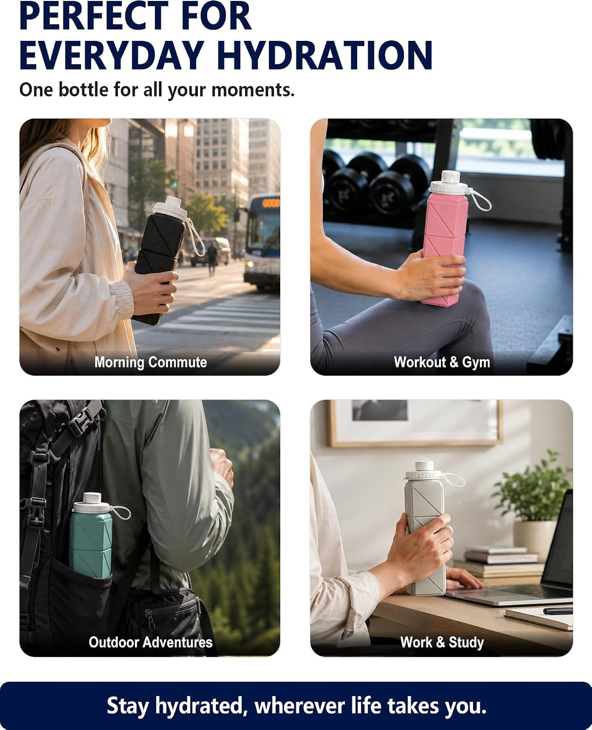 Collapsible Water Bottles 21oz/610mL, Silicone Travel Water Bottle