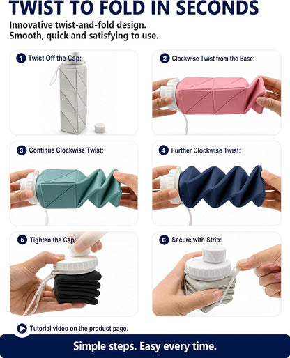 Collapsible Water Bottles 21oz/610mL, Silicone Travel Water Bottle