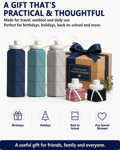 Collapsible Water Bottles 21oz/610mL, Silicone Travel Water Bottle