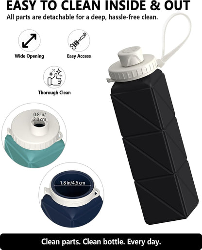 Collapsible Water Bottles 21oz/610mL, Silicone Travel Water Bottle