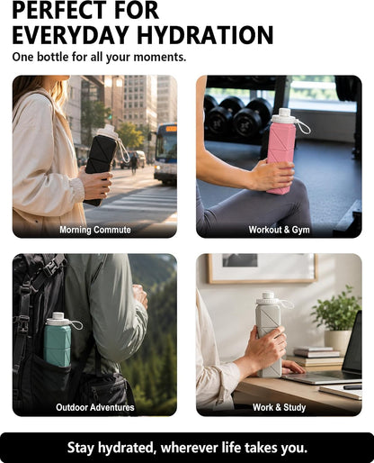 Collapsible Water Bottles 21oz/610mL, Silicone Travel Water Bottle
