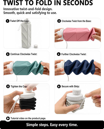 Collapsible Water Bottles 21oz/610mL, Silicone Travel Water Bottle