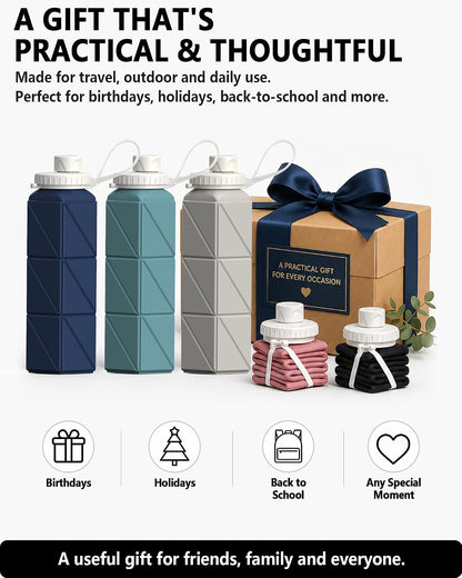 Collapsible Water Bottles 21oz/610mL, Silicone Travel Water Bottle