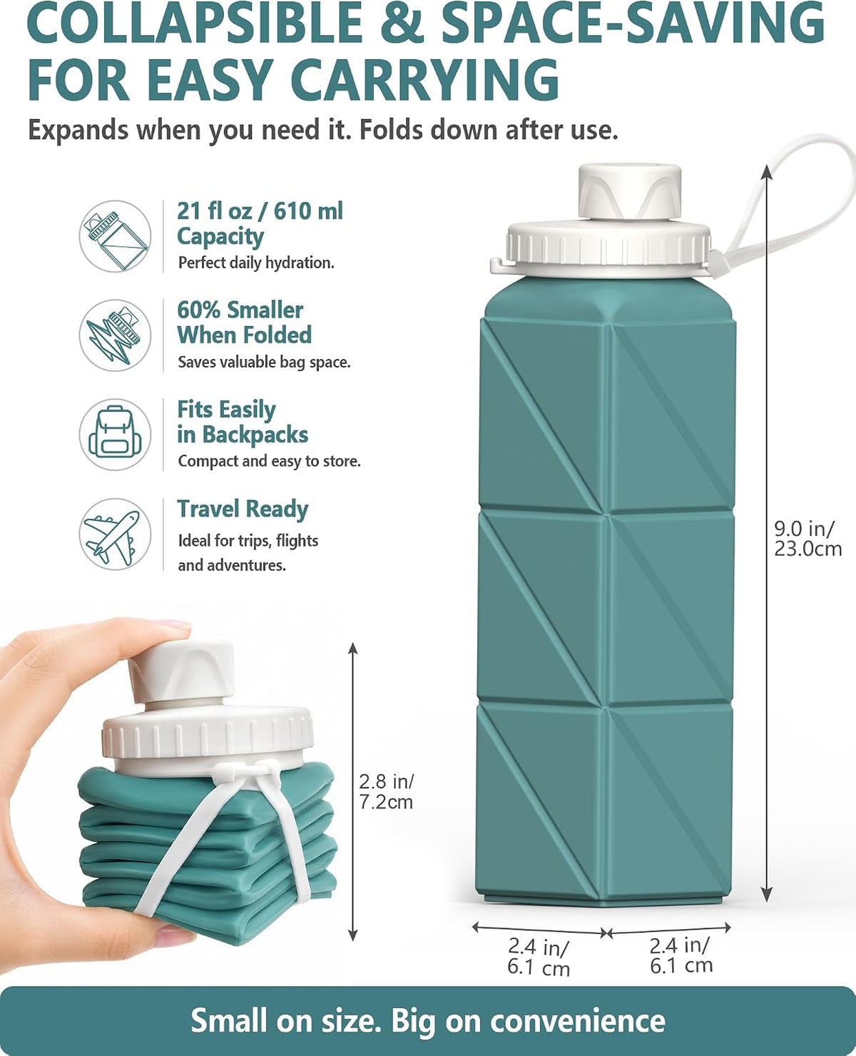 Collapsible Water Bottles 21oz/610mL, Silicone Travel Water Bottle