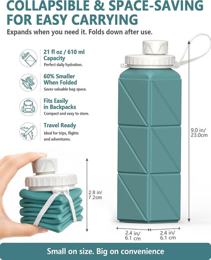 Collapsible Water Bottles 21oz/610mL, Silicone Travel Water Bottle