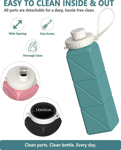 Collapsible Water Bottles 21oz/610mL, Silicone Travel Water Bottle