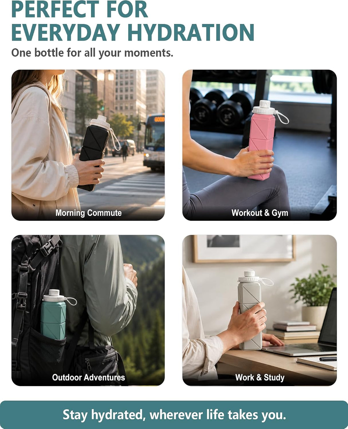 Collapsible Water Bottles 21oz/610mL, Silicone Travel Water Bottle