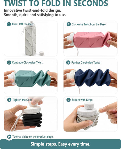 Collapsible Water Bottles 21oz/610mL, Silicone Travel Water Bottle