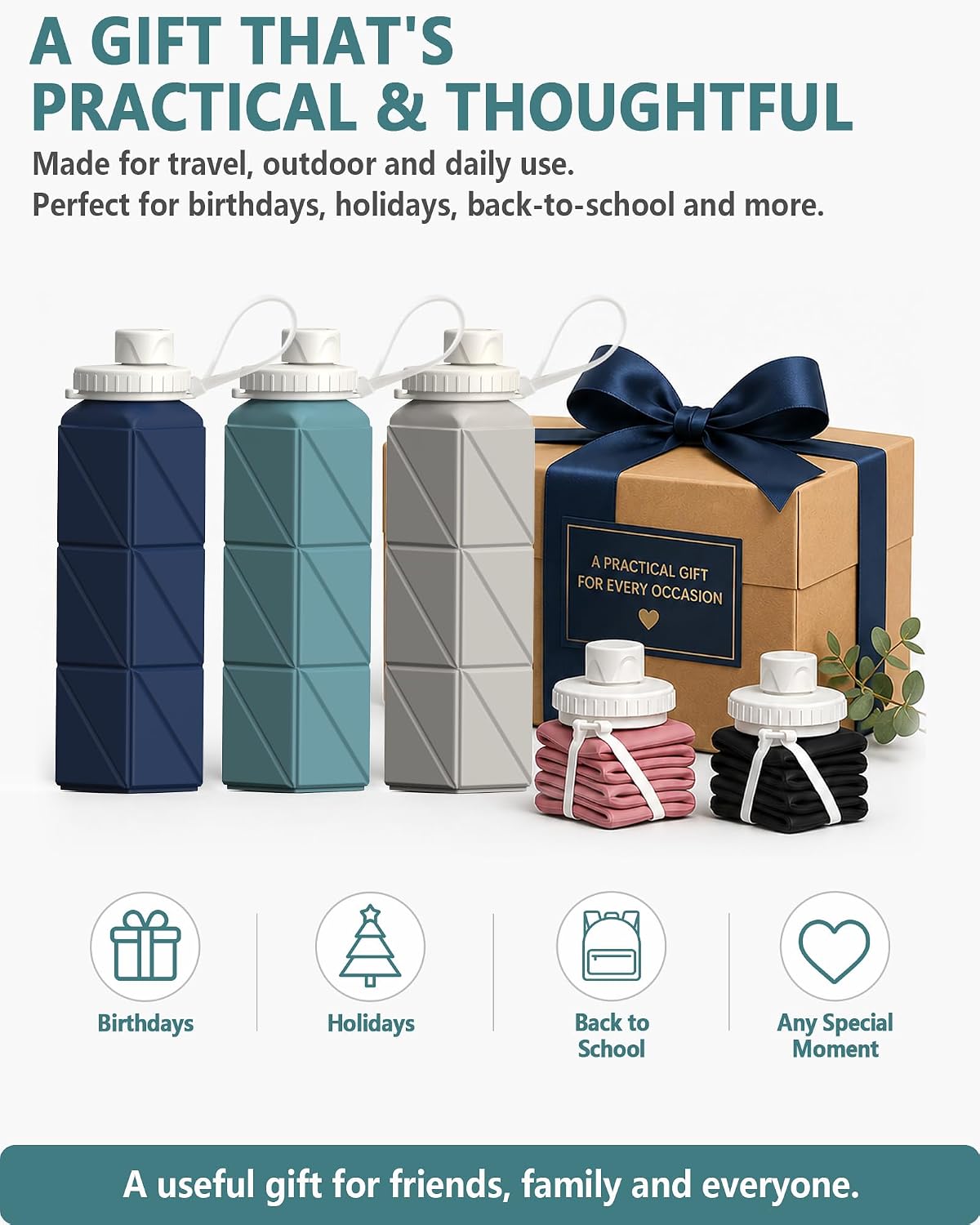 Collapsible Water Bottles 21oz/610mL, Silicone Travel Water Bottle