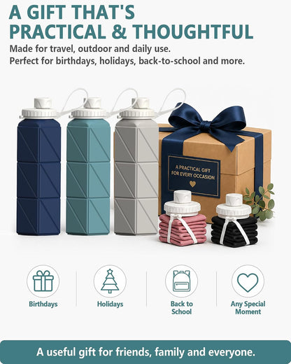 Collapsible Water Bottles 21oz/610mL, Silicone Travel Water Bottle