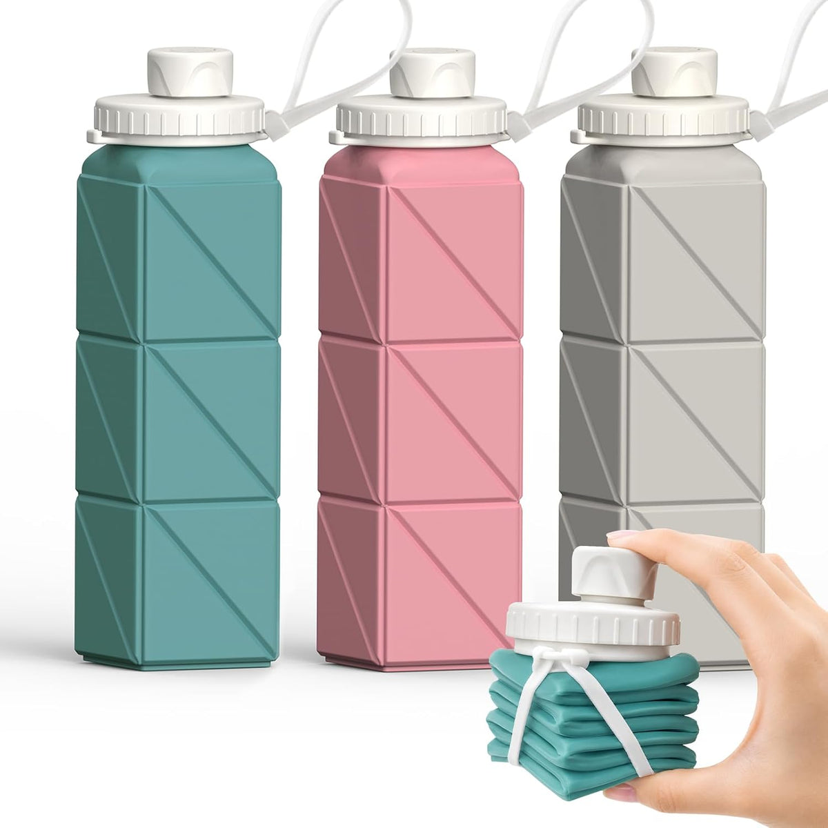 Collapsible Water Bottles 21oz/610mL, Silicone Travel Water Bottle
