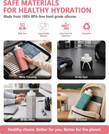 Collapsible Water Bottles 21oz/610mL, Silicone Travel Water Bottle