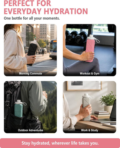 Collapsible Water Bottles 21oz/610mL, Silicone Travel Water Bottle