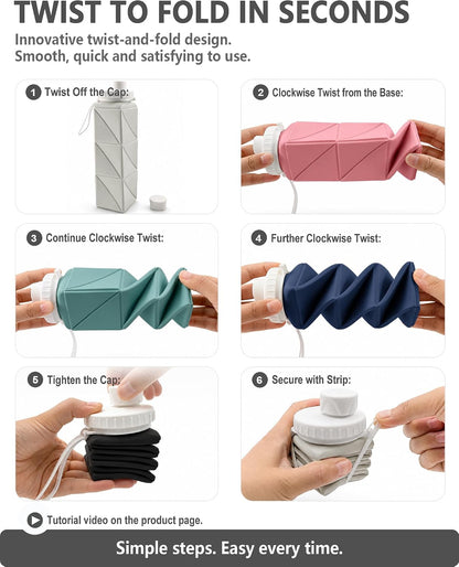 Collapsible Water Bottles 21oz/610mL, Silicone Travel Water Bottle
