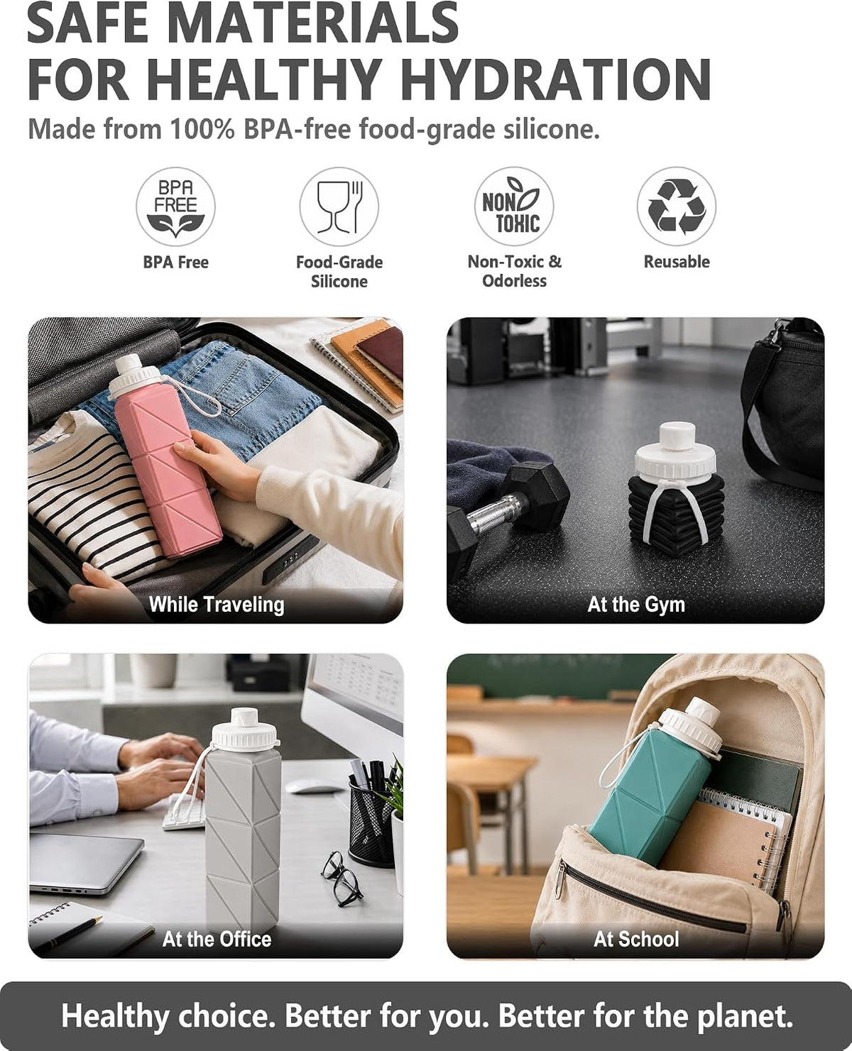 Collapsible Water Bottles 21oz/610mL, Silicone Travel Water Bottle
