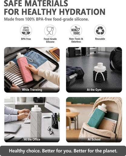 Collapsible Water Bottles 21oz/610mL, Silicone Travel Water Bottle